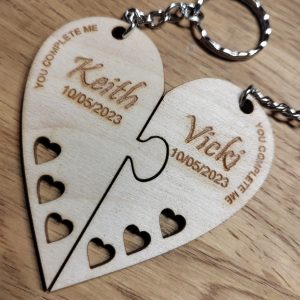 Heart Jigsaw Keyring Personalised, Set of 2 Keyrings, Valentine's Present, Wedding, Birthday