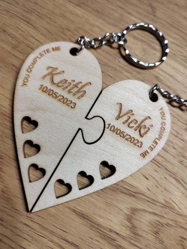 Heart Jigsaw Keyring Personalised, Set of 2 Keyrings, Valentine's Present, Wedding, Birthday