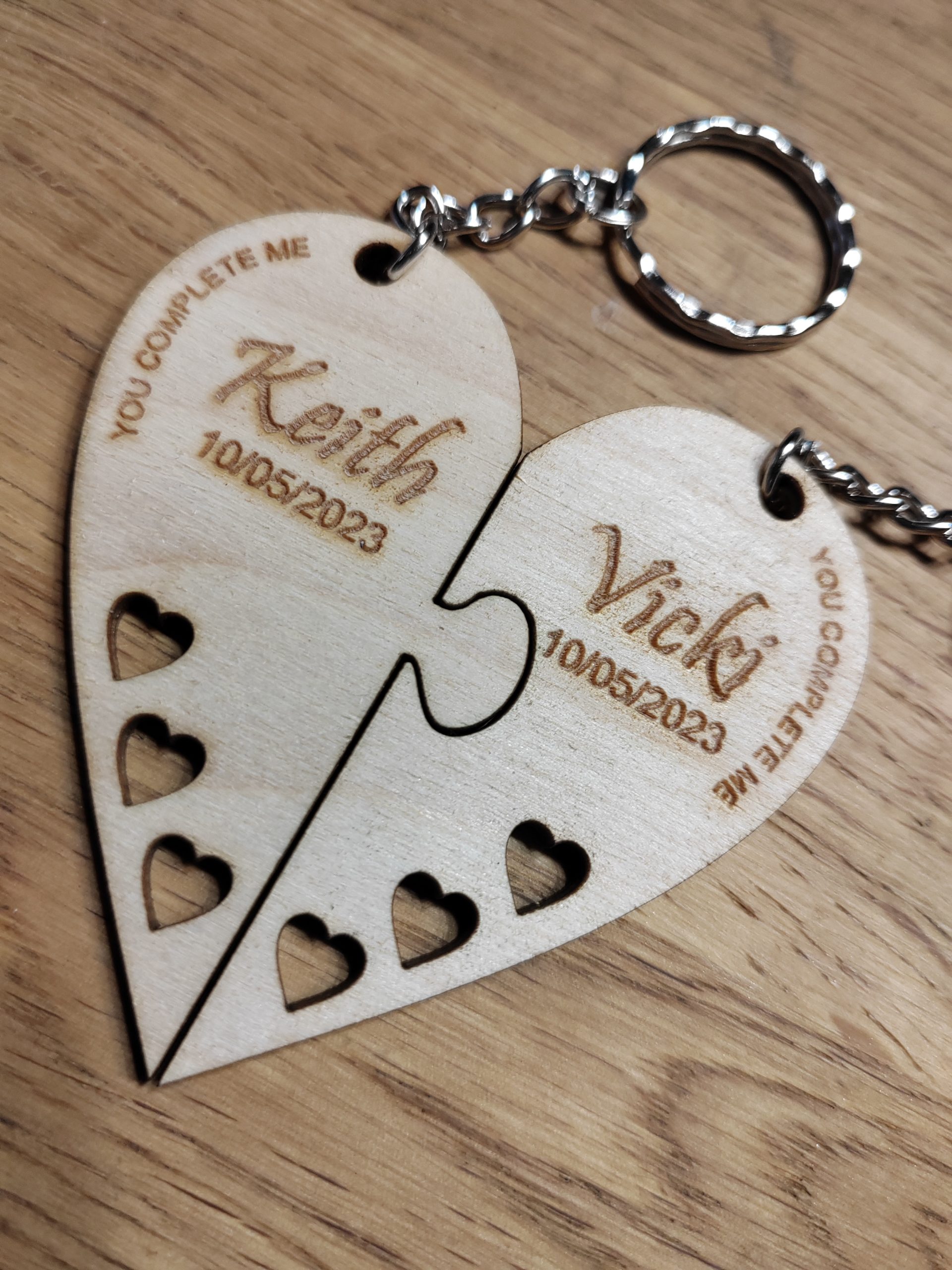 Heart Jigsaw Keyring Personalised, Set of 2 Keyrings, Valentine's Present, Wedding, Birthday