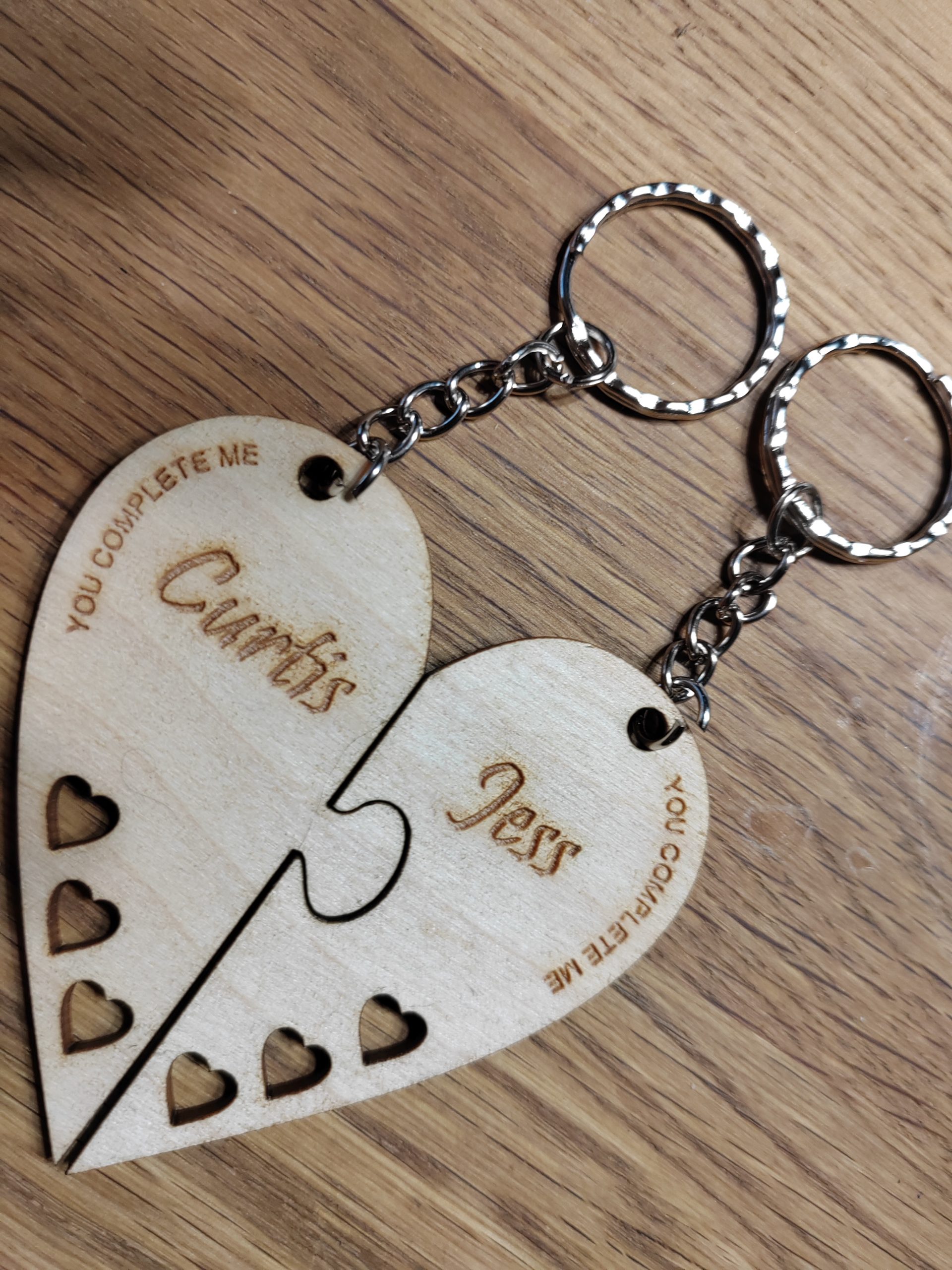 Heart Jigsaw Keyring Personalised, Set of 2 Keyrings with Names, Valentine's Present, Wedding, Birthday