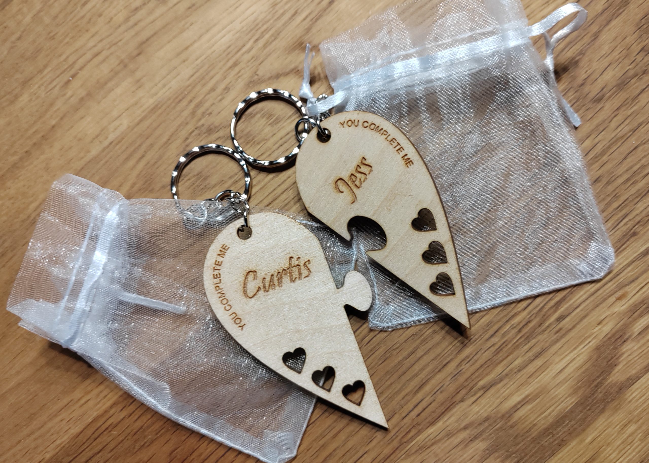 Heart Jigsaw Keyring Personalised, Set of 2 Keyrings with Names, Valentine's Present, Wedding, Birthday - Image 3