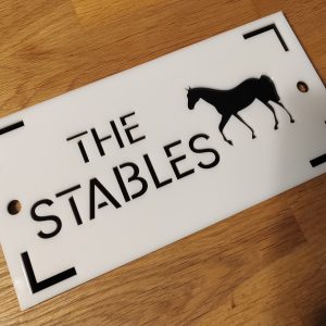 Horse House Sign Laser Cut Personalised, Custom House Names and Numbers 300x150mm, Modern Address Plaque